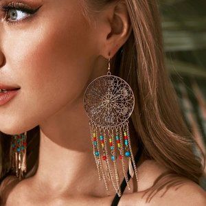 🔥4 For $25🔥
 New Hollow Out Round Beaded Tassel Drop Earrings